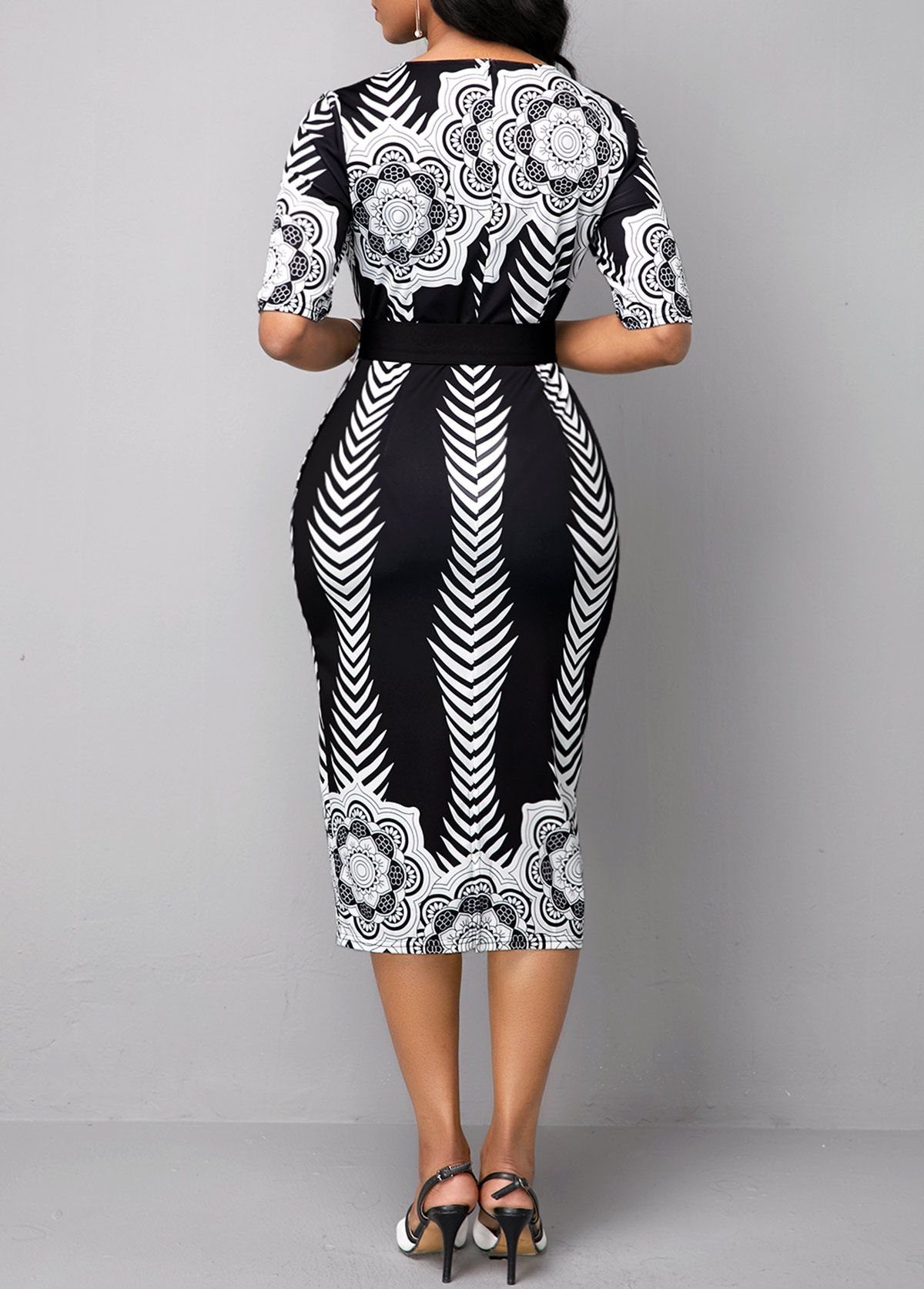 Half Sleeve Belted Tribal Print Dress - I Wear African Marketplace