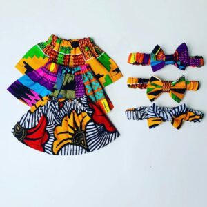 African Print Dolls Clothes, Ankara Doll Skirt & Headband Set, Purple Kente Doll