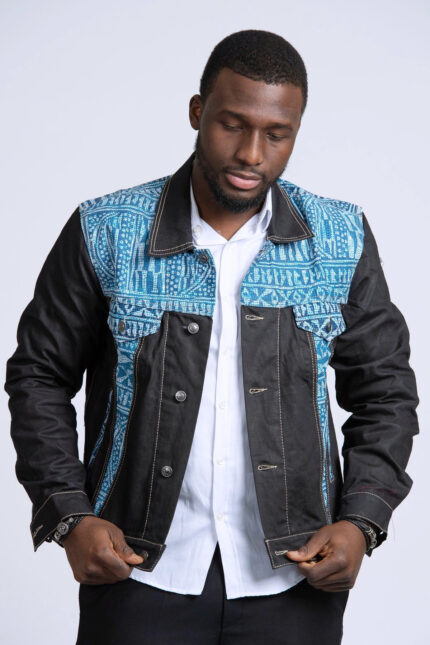 ndop Bami African Print Men's Denim Jeans Jackets/ Atoghu Jacket, Denim Jacket