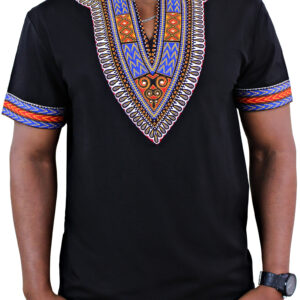 Dashiki Men Shirt/African Print T-Shirt | Black Wear Gift For Him Short Sleeve, V-Neck Father's Day Gift