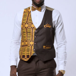 African Print Men Suit Vest/Kente Fit Print African Fashion Wear Men Blazer | Brown Jacket Only