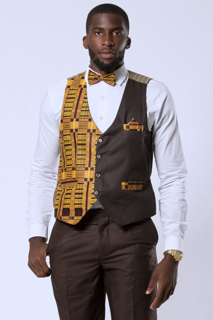 African Print Men Suit Vest/Kente Fit Print African Fashion Wear Men Blazer | Brown Jacket Only