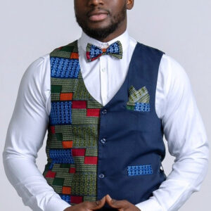 African Print Men Suit Vest/Kente Fit African Fashion Wear Men Print Blazer | Navy Blue Jacket Only