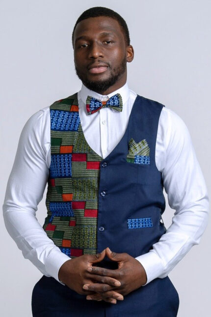 African Print Men Suit Vest/Kente Fit African Fashion Wear Men Print Blazer | Navy Blue Jacket Only