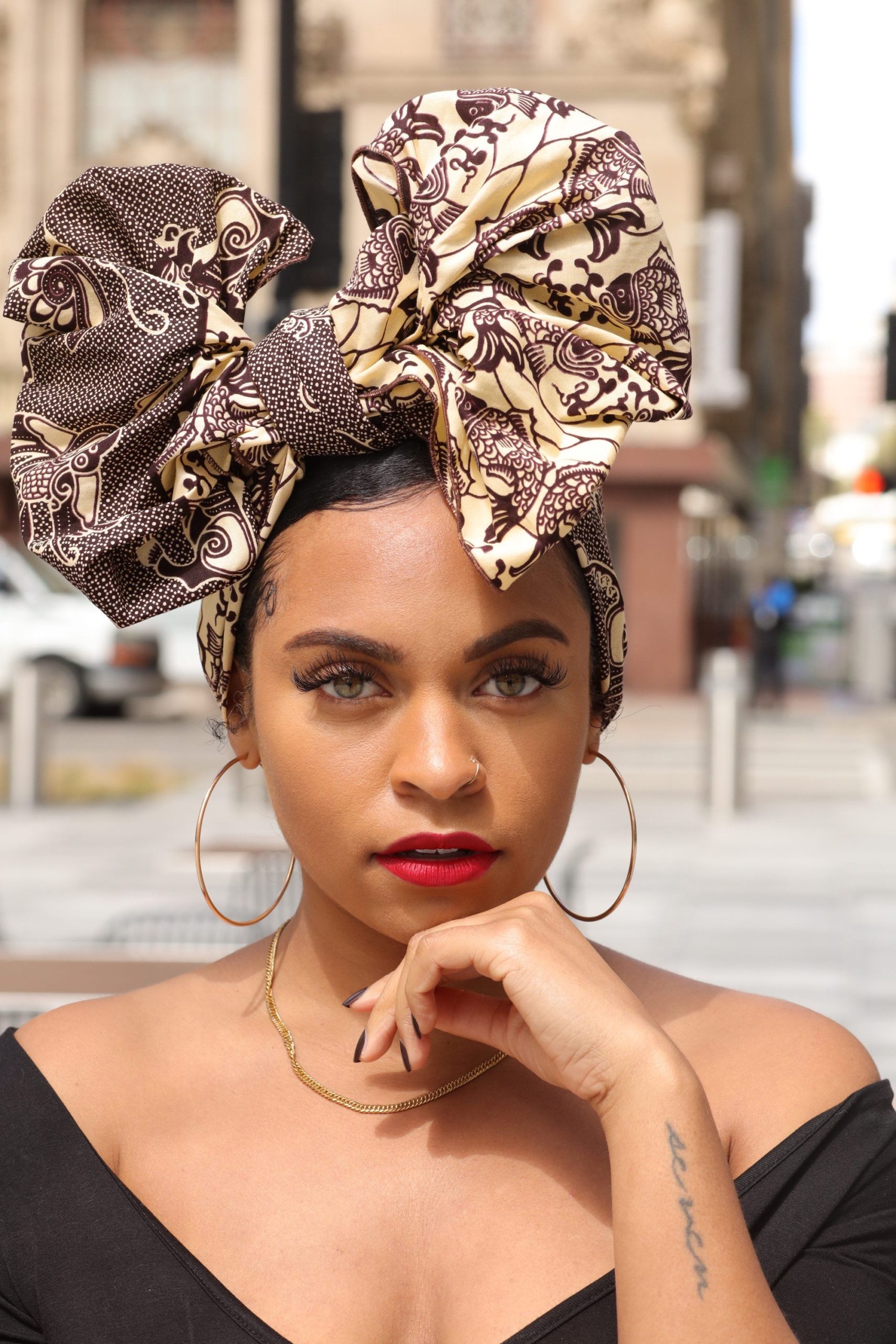 Print Wax African Head Wraps Turban for Women Nigerian Head tie Wax Fabric Head Scarf Ankara Headband with Earrings 
