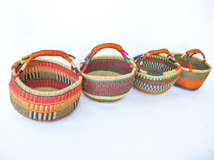 Gorgeous Hand Woven African Baskets With Leather Handle Detailing | Sold Separately
