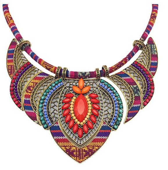 YAZILIND Ethnic Style Chunky Colorful Collar Festival Tribal Beaded Bib Choker Costume Necklace