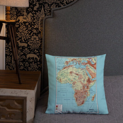 Map Of Africa Throw Pillow - Beautiful Historical Relief Map The African Continent, Blue, Rust