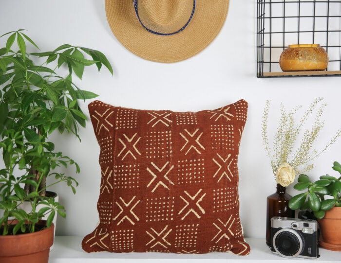 African Mudcloth Fabric Textile Handmade Rust Brown Pillowcase Pillow Cover 20" X