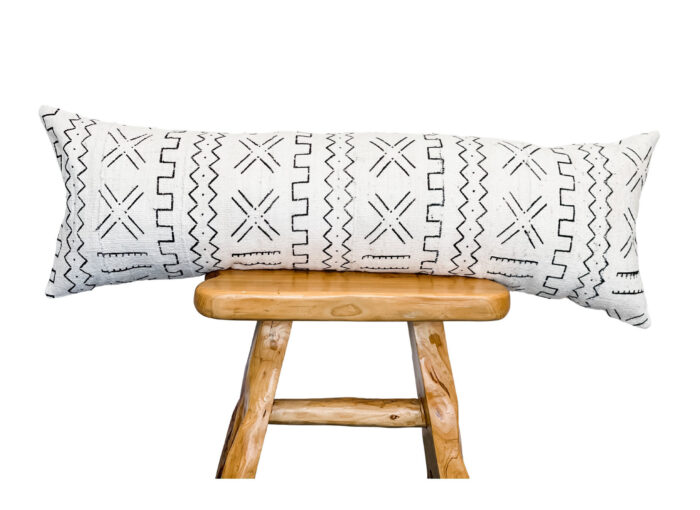 Extra Long Bolster Pillow Cover, White African Mudcloth Long Lumbar Pillow, & Black Abstract Cover