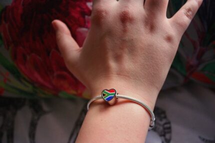 South African Flag Heart Bracelet Charm Pandora Style