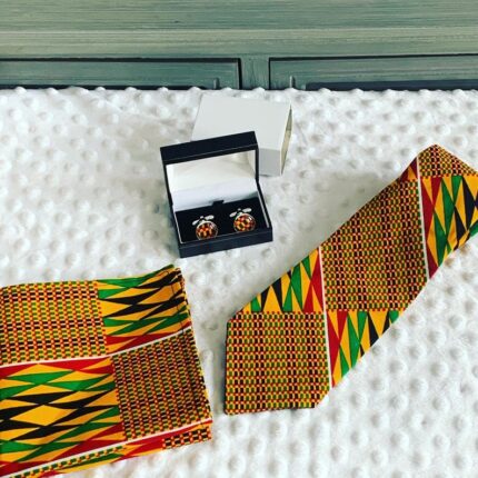 African Print Neck Tie And Cuff Links Set