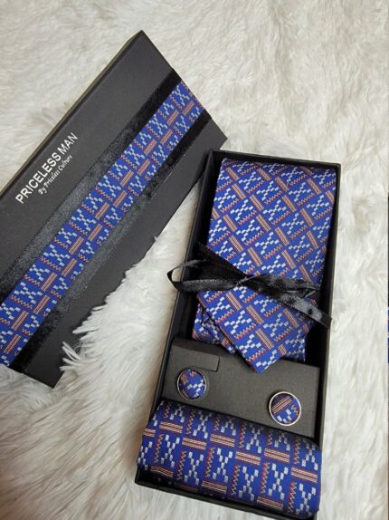 African Print Men's Necktie And Pocket Square with Woven Cufflink Set
