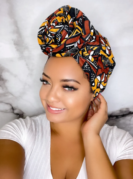 PRE-TIED Satin Lined African Flower Turbans