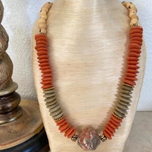 Orange and Tan Ashanti Necklace with Gemstone
