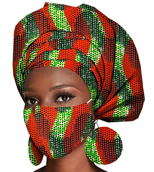 African Headscarf Mask Match Print