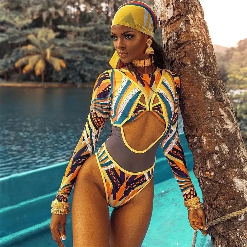 Adowa Women's African Print Swimsuit (Rainbow Tribal) - Clearance