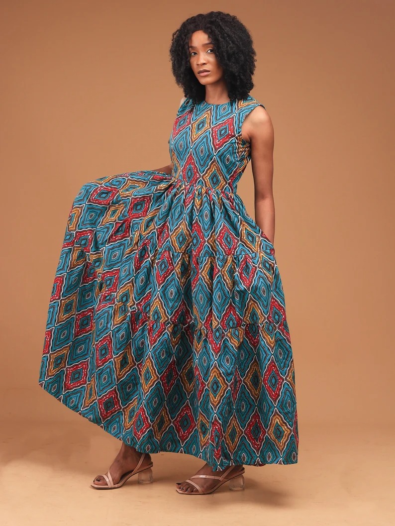 African print wax cotton maxi dresses for women – yalinat
