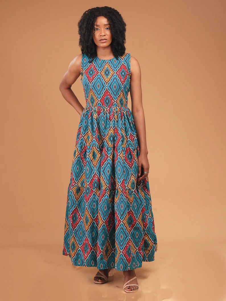 Maxine African Wax Print Maxi Dress - I Wear African Marketplace