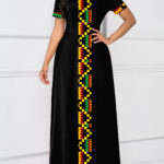 Short Sleeve Tribal Print Maxi Dress