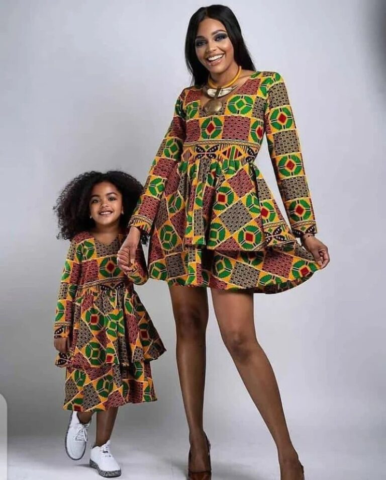 African Mom and Daughter Matching Midi Trendy Dress - I Wear African ...