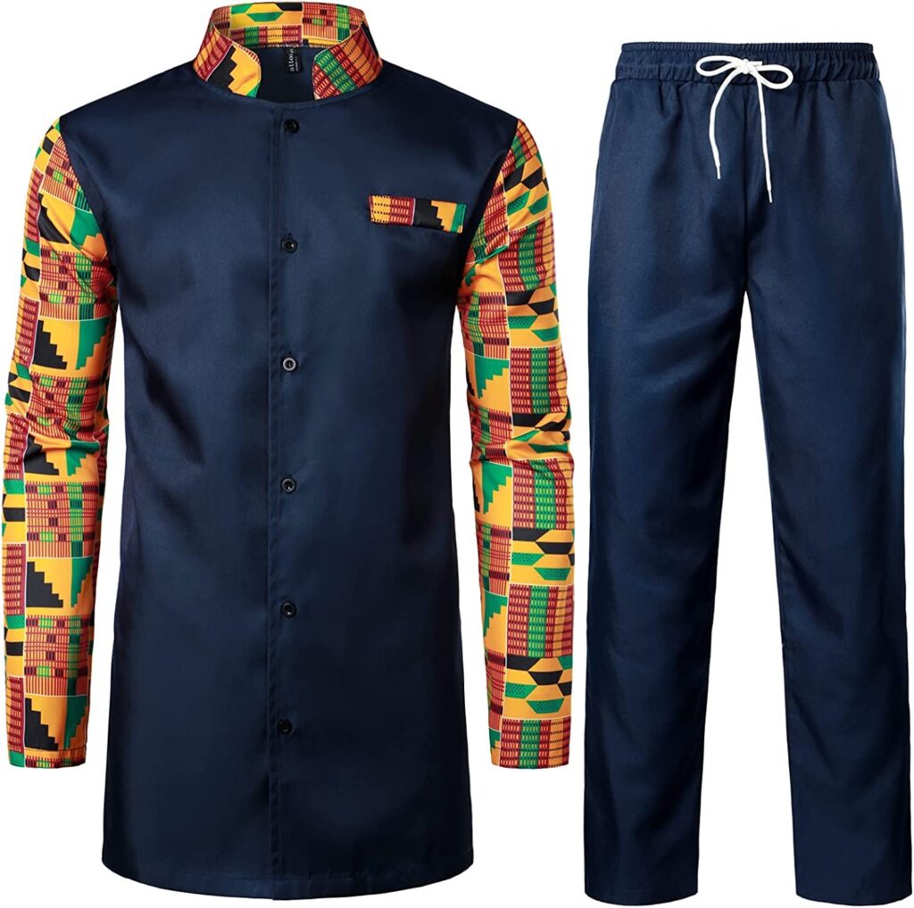 Ensemble Africain 2 Pièces LucMatton Homme | Dashiki Et Pantalon | Imprimé Doré | Polyester