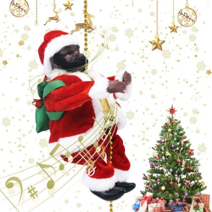 African American Santa Climbing Up and Down with Music Funny Singing Santa
