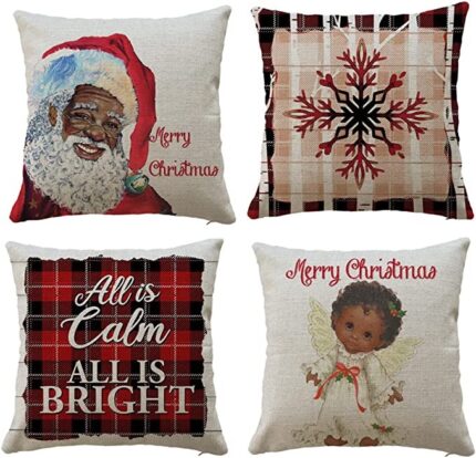 African American Black Santa Claus Angel Girl Xmas Snowflake Pillowcase