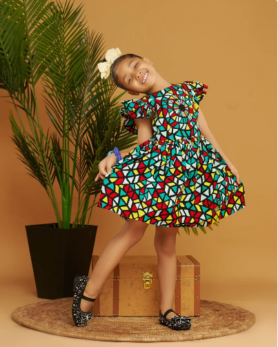 African Print Little Girl Multicoloured Dress for Special Occasions