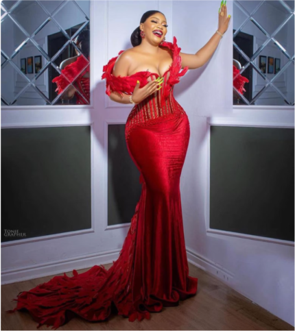 Red velvet beaded luxury corset dress 3