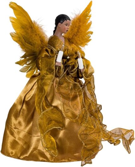 Kurt Adler UL 10-Light African American Angel Christmas Treetop Figurine, 13-Inch, Gold