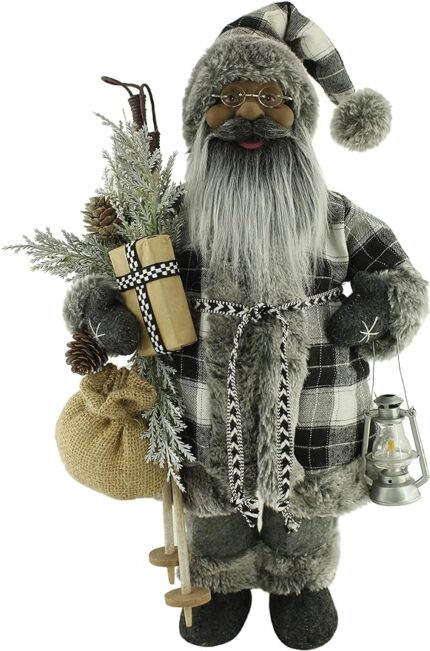 Windy Hill Collection 16" Inch Standing Black & White Checkered African American Ethnic Santa Claus